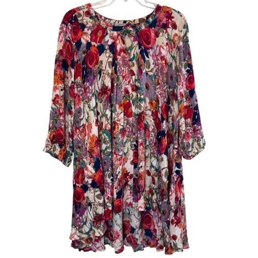 Jodifl Tunic Dress Womens Medium Floral Red Boho High Low Boho Peasant Flowy